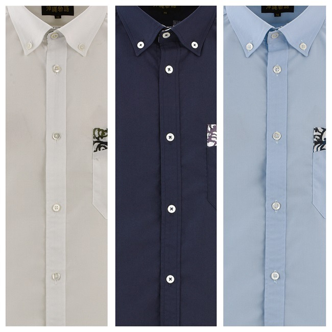 【数量わずか】OK1850B　メンズ　＜紅型ジンベイ柄使い＞　ボタンダウン