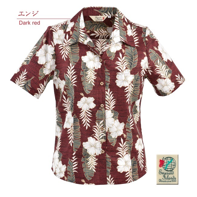 EM1183　レディース　＜ストハイビ柄＞　スキッパー　半袖