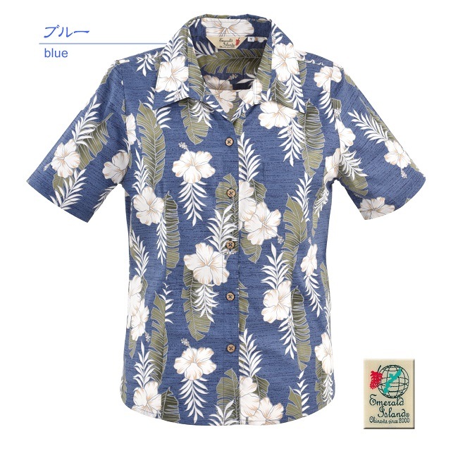 EM1183　レディース　＜ストハイビ柄＞　スキッパー　半袖