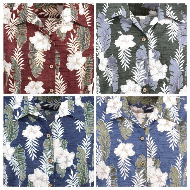 EM1183　レディース　＜ストハイビ柄＞　スキッパー　半袖