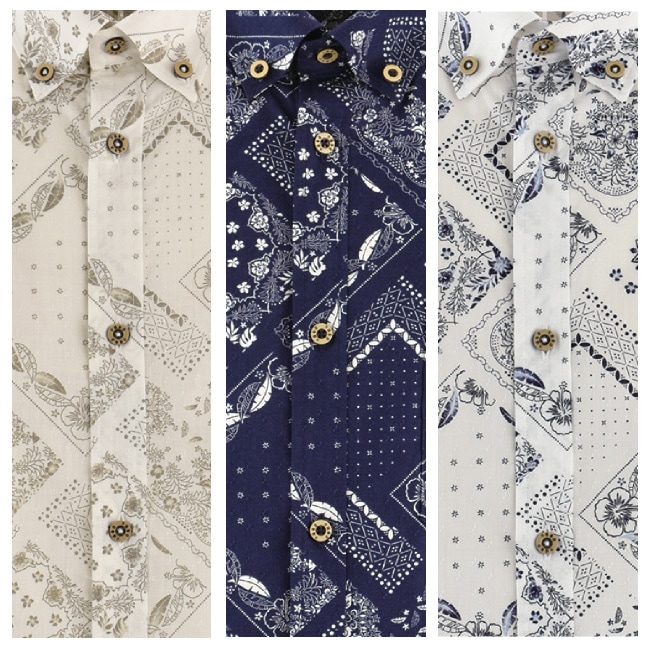 OK1983　メンズ　＜バンダナ柄＞　ボタンダウン　長袖