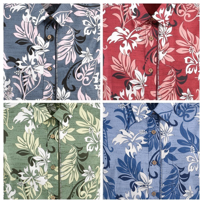 EM1184　レディース　＜ストアロハ柄＞　シャツカラー　半袖