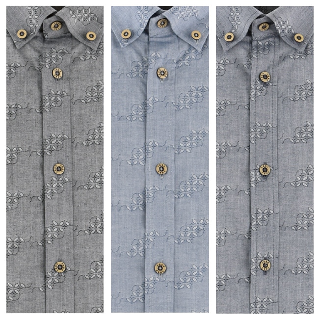 OKJ1935　メンズ　＜七宝紋様柄＞　ボタンダウン　長袖