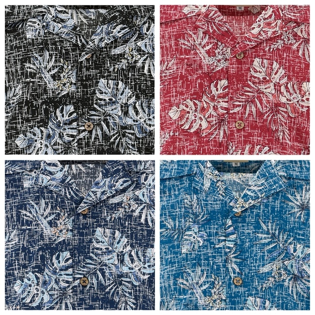 EM1874K　メンズ　＜モンステラ柄＞　開襟