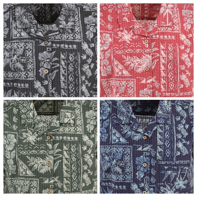 EM1187　レディース　＜パッチワーク柄＞　開襟　半袖