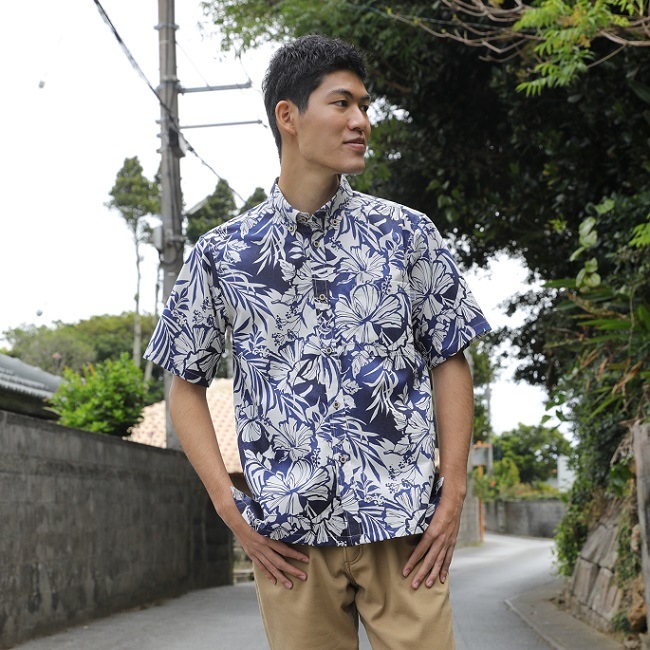 OK1852B メンズ ＜ハイビシーサー柄＞ ボタンダウン通販