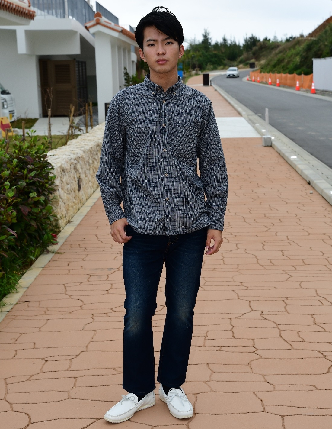G1937　月桃物語　メンズ　＜織柄＞　ボタンダウン　長袖