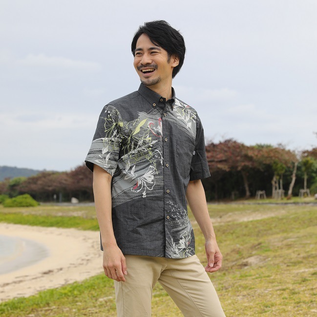 OK1844B　メンズ　＜ハイビパネル柄＞　ボタンダウン