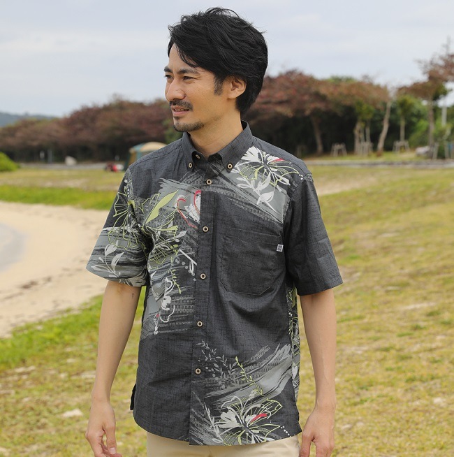 OK1844B　メンズ　＜ハイビパネル柄＞　ボタンダウン