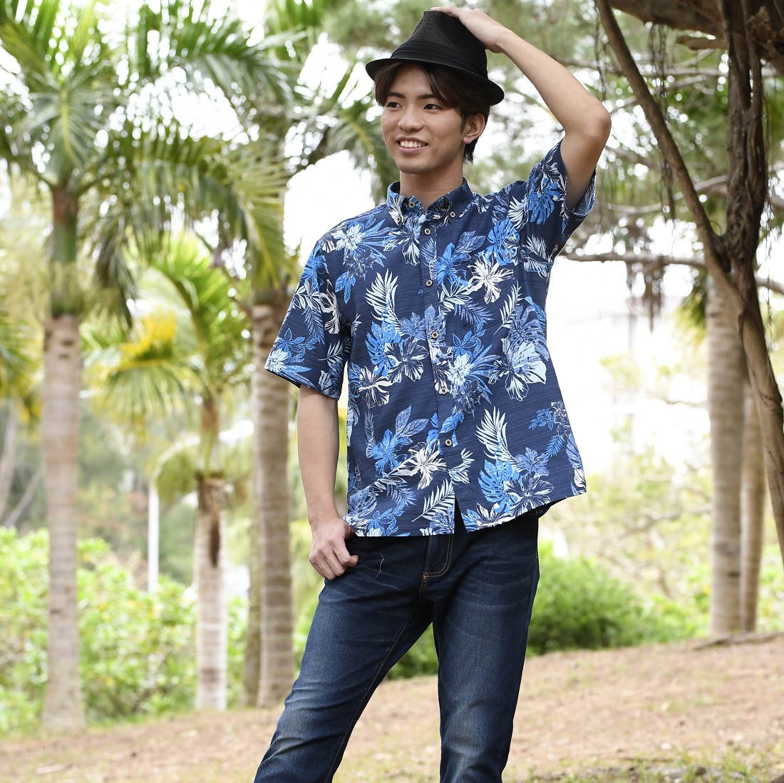 OK1843B メンズ ＜ハイビスカス柄＞ ボタンダウン通販｜かりゆしウェア