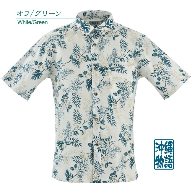OK1854　メンズ　＜デイゴ・プルメリア柄＞　ボタンダウン