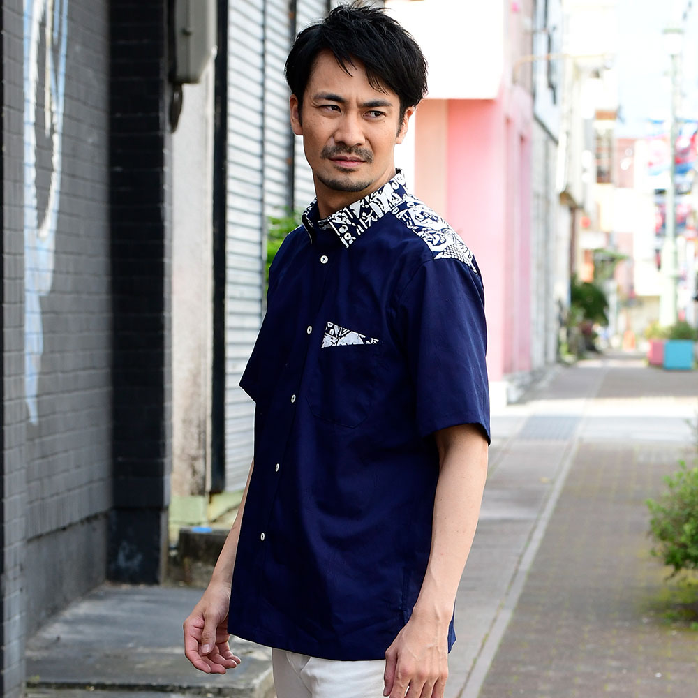 【藍】他の方の購入はお控え下さい 数量わずか】【受注生産受付中】A-5B メンズ ＜型藍染め部分使い