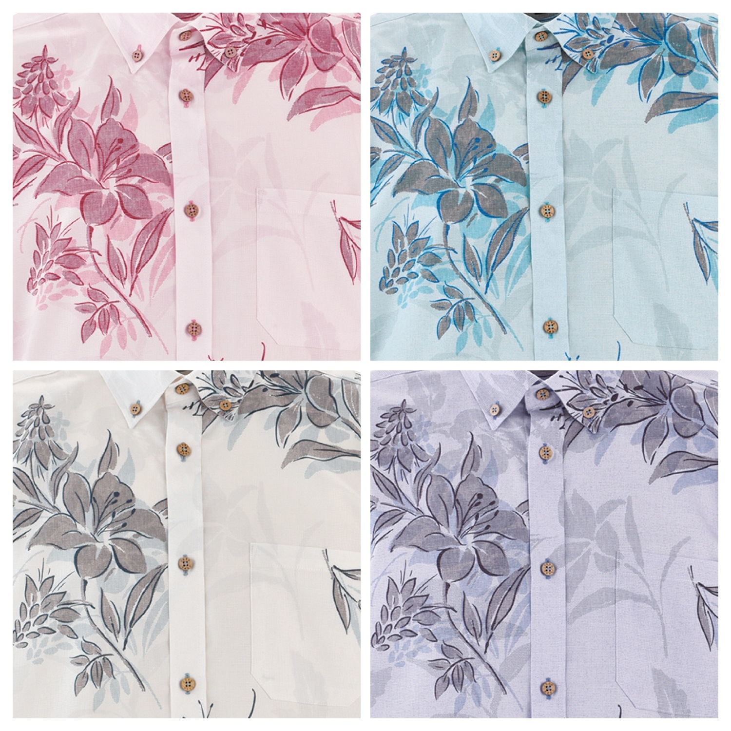 G1869　メンズ　＜テッポウユリ柄＞  ボタンダウン