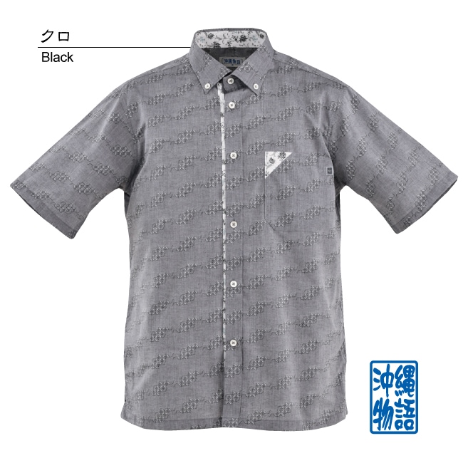OKJ1835B　メンズ　<七宝紋様柄>　ボタンダウン