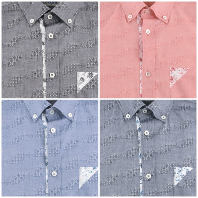 OKJ1835B　メンズ　<七宝紋様柄>　ボタンダウン