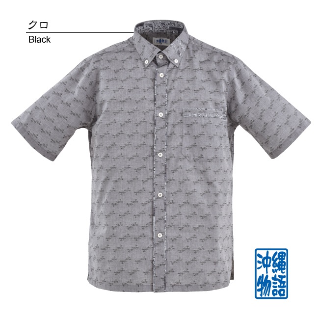 【数量わずか】OKJ1834B　メンズ　＜ブーゲントゥイ模様柄＞　ボタンダウン