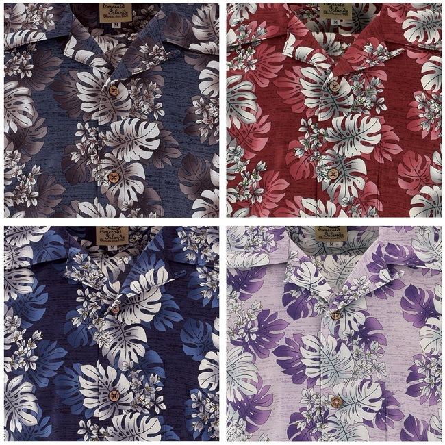 EM1890K　メンズ　＜モンステラストライプ柄＞　開襟