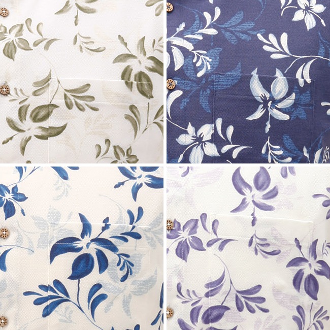 GP1806　メンズポロシャツ　＜テッポウユリ柄＞　全開　ボタンダウン