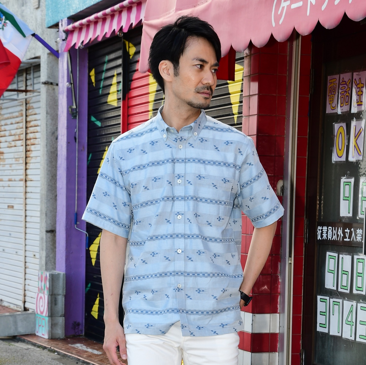 【受注生産受付中】A-6B　メンズ　＜ トゥイグァー柄＞　ボタンダウン