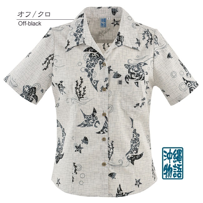 OK1155　レディース　＜海の生き物柄＞　スキッパー　半袖