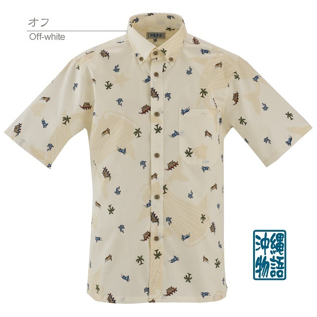 【数量わずか】OK1846B　メンズ　＜ハーリーシーサー柄＞　ボタンダウン