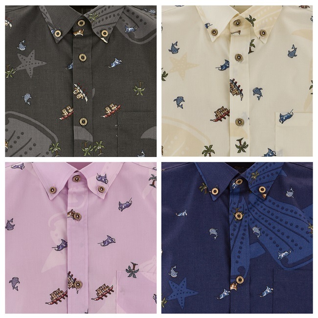 【数量わずか】OK1846B　メンズ　＜ハーリーシーサー柄＞　ボタンダウン