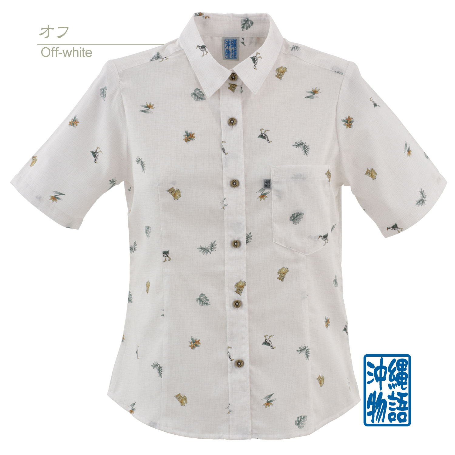 OK1135P　レディース　＜ヤンバルクイナ柄＞　シャツカラー