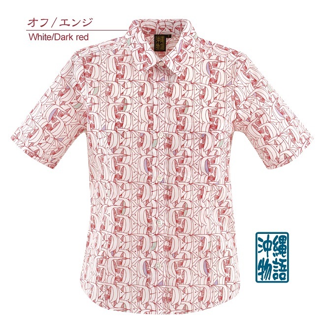 OK1165　レディース　＜ハタタテダイ柄＞　シャツカラー　半袖