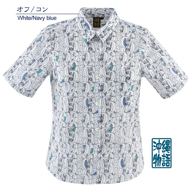 OK1165　レディース　＜ハタタテダイ柄＞　シャツカラー　半袖