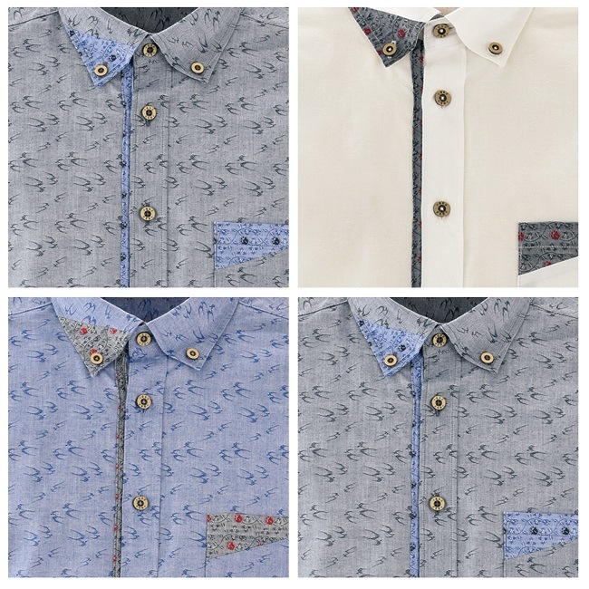 OKJ1937　メンズ　＜トゥイグワァー紋様柄＞　ボタンダウン　長袖