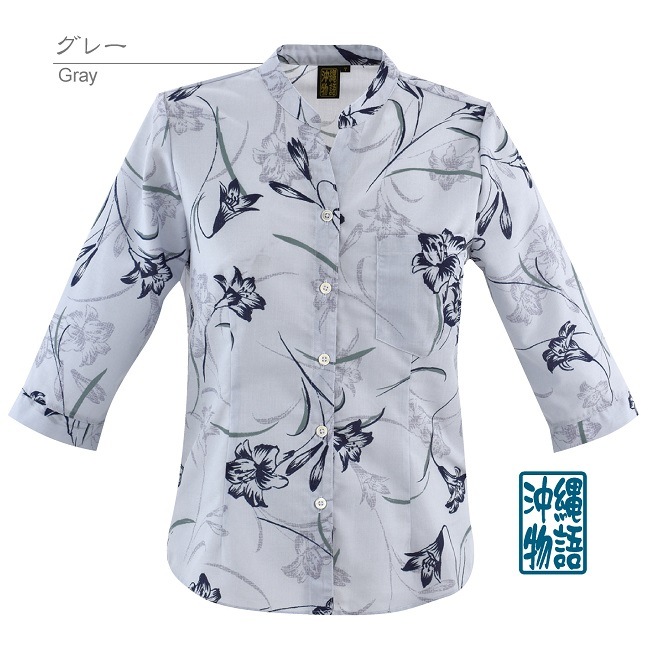 OK1166　レディース　＜テッポウユリ柄＞　マオスキッパー　七分袖