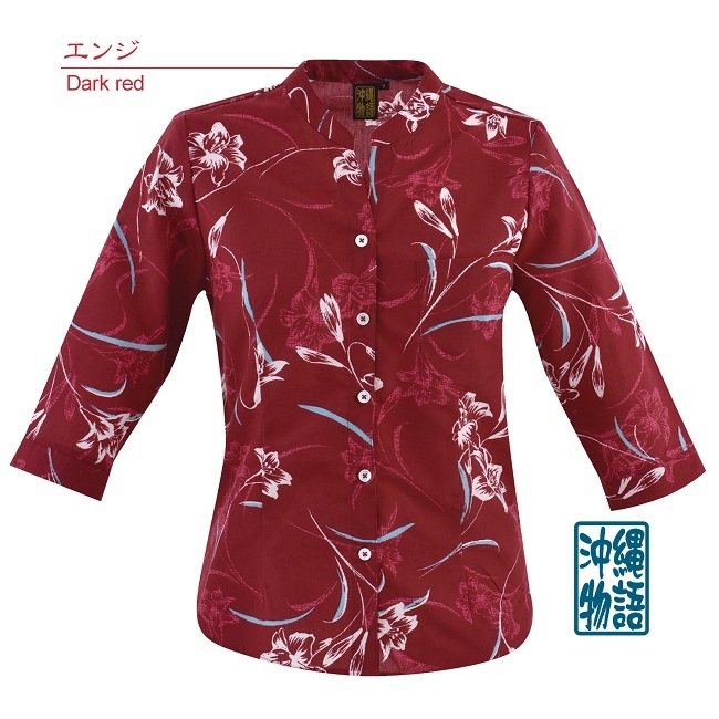 OK1166　レディース　＜テッポウユリ柄＞　マオスキッパー　七分袖