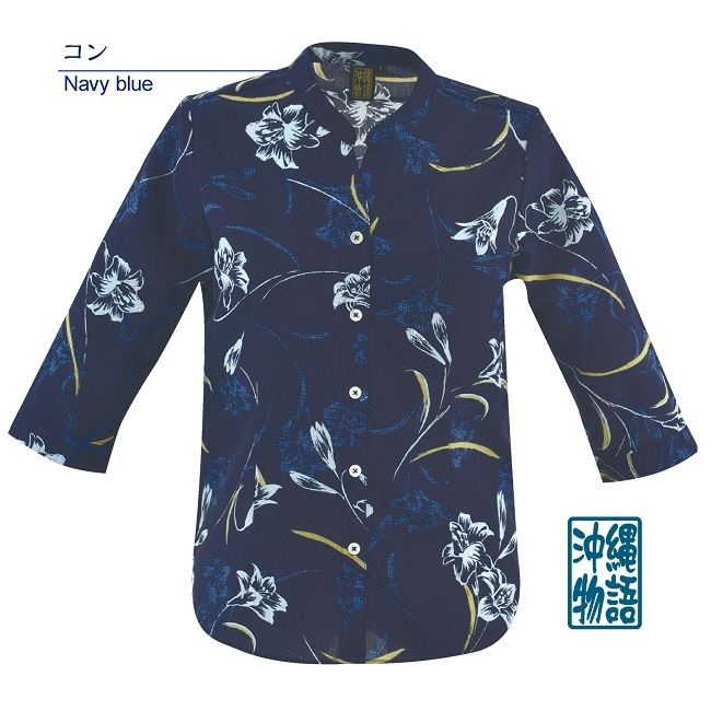 OK1166　レディース　＜テッポウユリ柄＞　マオスキッパー　七分袖