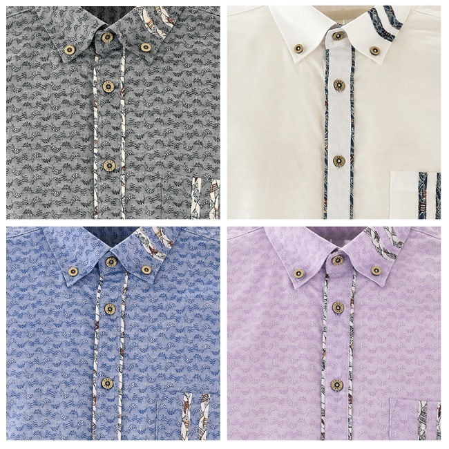 OKJ1938　メンズ　＜バナナ葉紋様柄＞　ボタンダウン　長袖