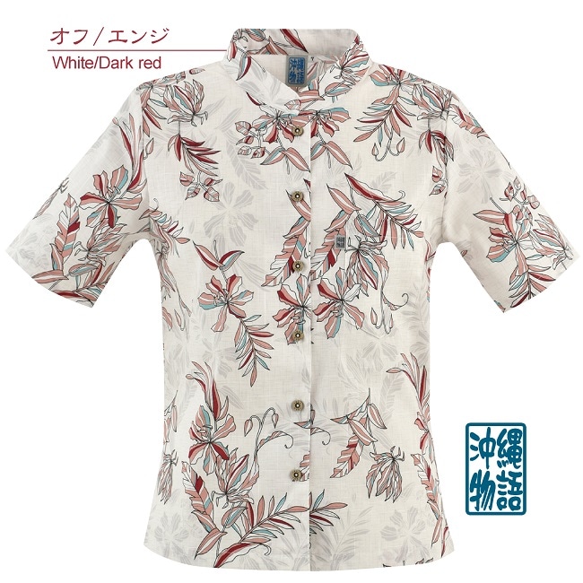 OK1168　レディース　＜グロリオサ柄＞　マオカラー　半袖