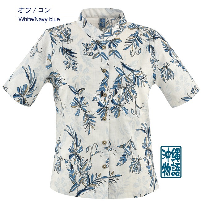OK1168　レディース　＜グロリオサ柄＞　マオカラー　半袖