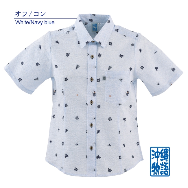 OK1133　レディース　＜飛びシーサー柄＞　シャツカラー