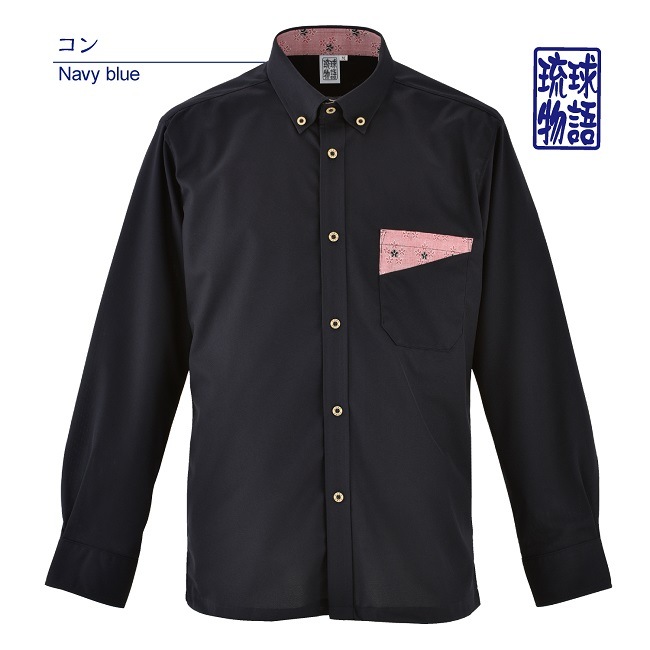 T1902B　メンズ　＜芭蕉紋様柄使い＞　ボタンダウン　長袖