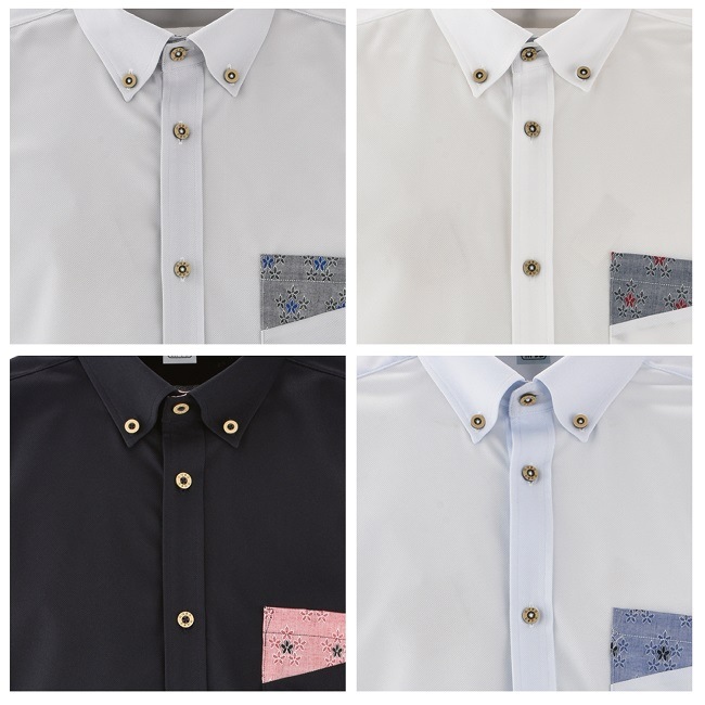 T1902B　メンズ　＜芭蕉紋様柄使い＞　ボタンダウン　長袖