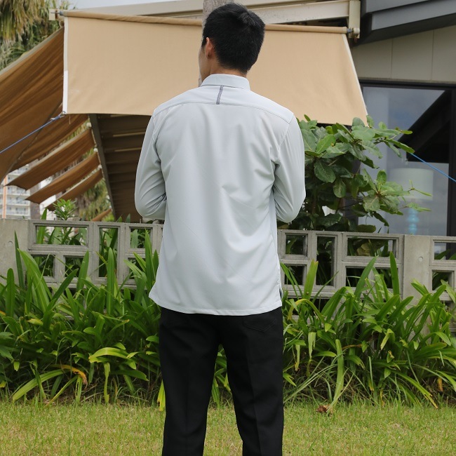 T1902B　メンズ　＜芭蕉紋様柄使い＞　ボタンダウン　長袖