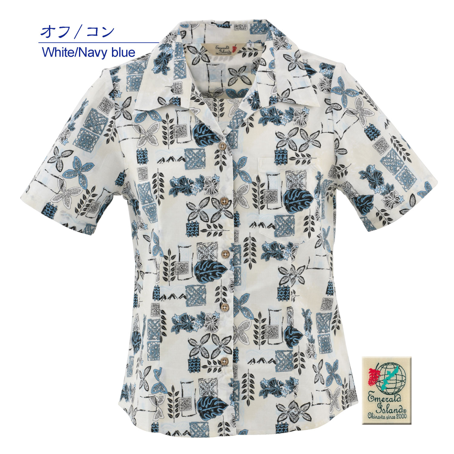 EM1179　レディース　＜パッチワーク柄＞　スキッパー