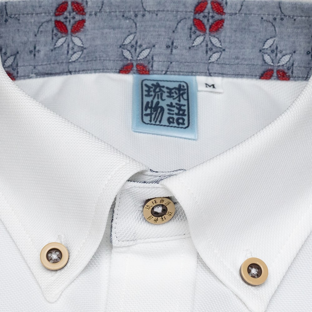 T1901　メンズ　＜七宝紋様柄使い＞　ボタンダウン　長袖