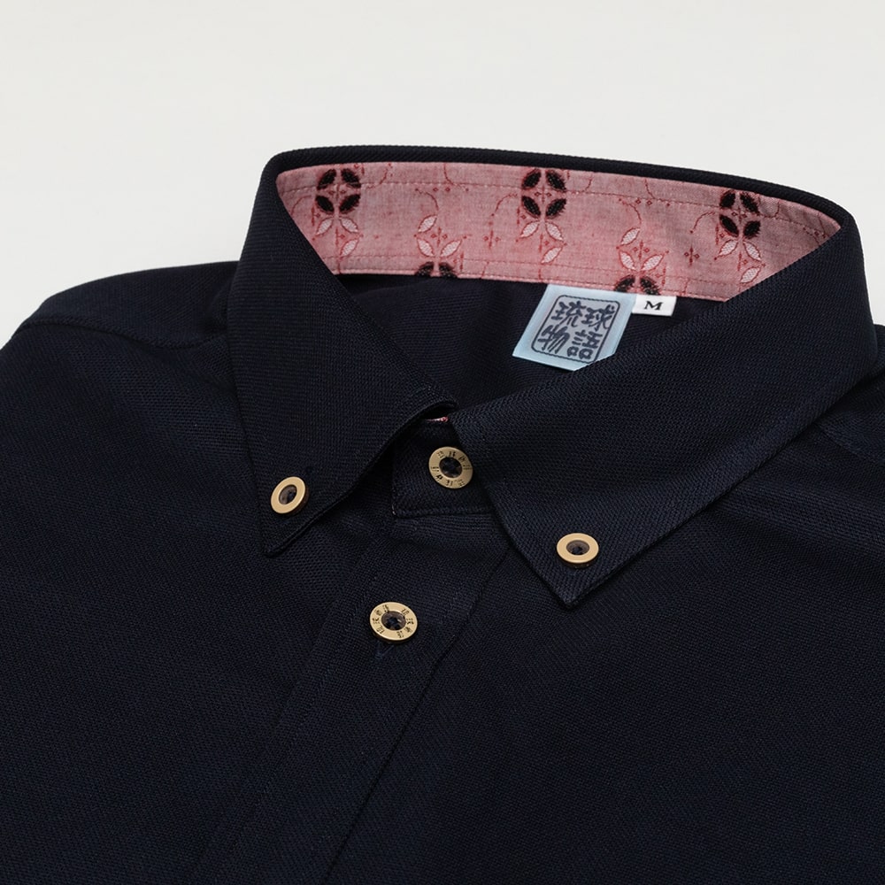 T1901　メンズ　＜七宝紋様柄使い＞　ボタンダウン　長袖