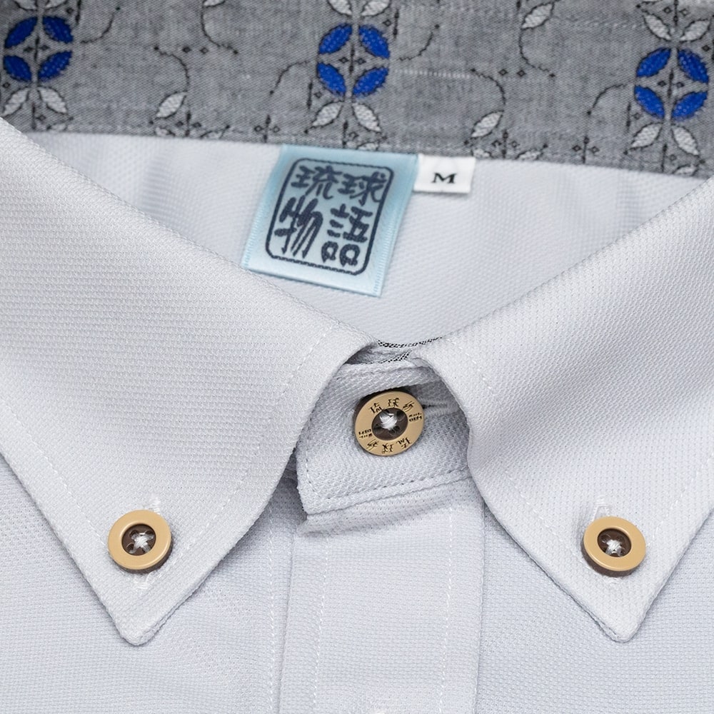 T1901　メンズ　＜七宝紋様柄使い＞　ボタンダウン　長袖