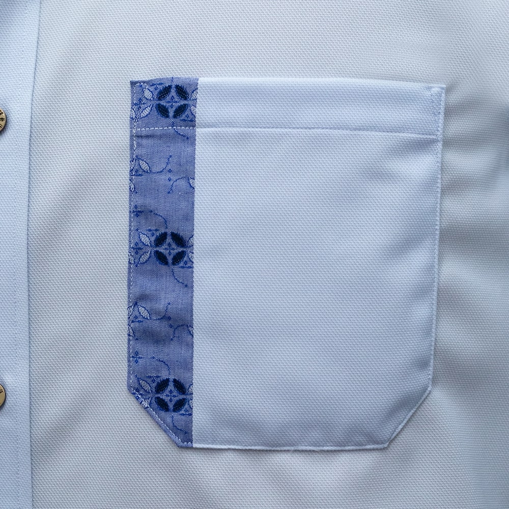 T1901　メンズ　＜七宝紋様柄使い＞　ボタンダウン　長袖