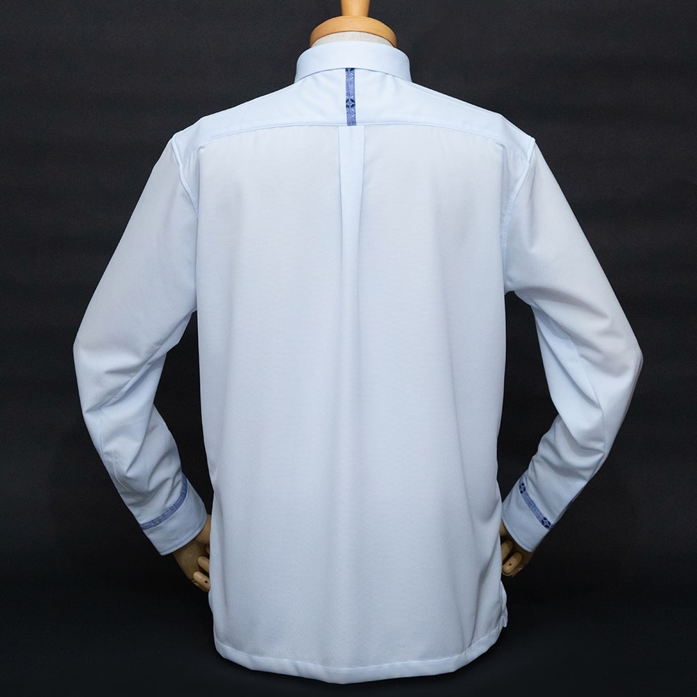 T1901　メンズ　＜七宝紋様柄使い＞　ボタンダウン　長袖