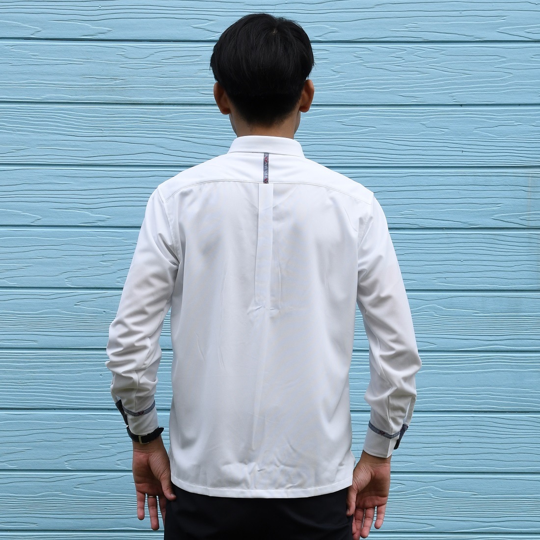 T1901　メンズ　＜七宝紋様柄使い＞　ボタンダウン　長袖