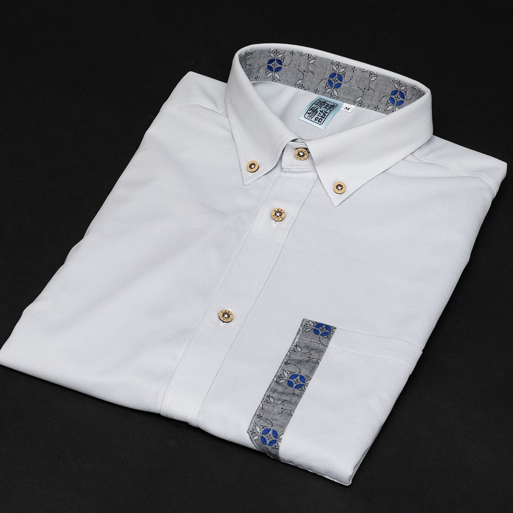 T1901　メンズ　＜七宝紋様柄使い＞　ボタンダウン　長袖