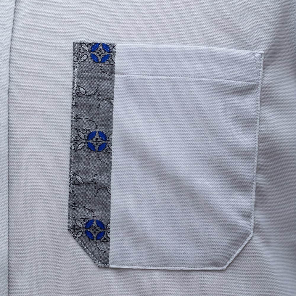 T1901　メンズ　＜七宝紋様柄使い＞　ボタンダウン　長袖