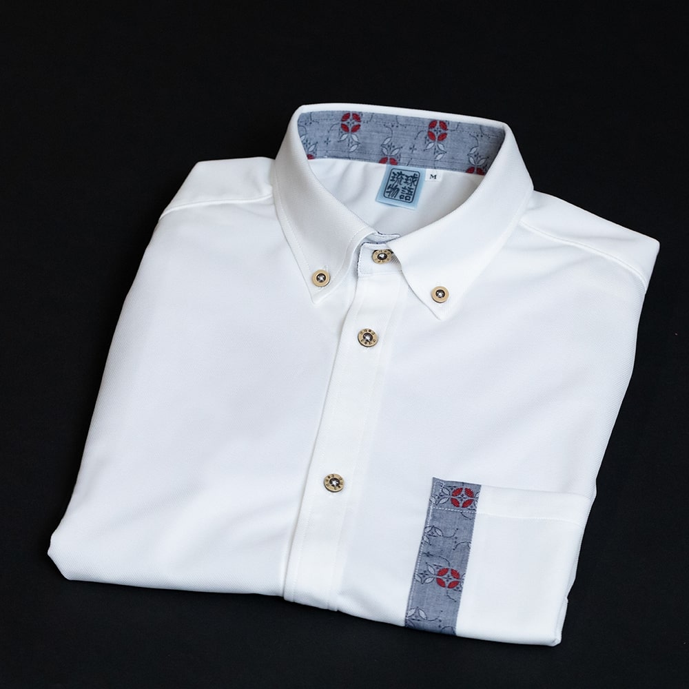 【3L】T1901B　メンズ　＜七宝紋様柄使い＞　ボタンダウン　長袖